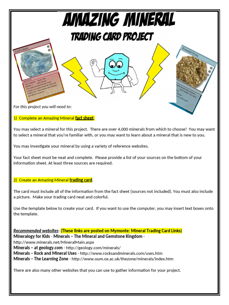 Trading Card Project - Mineral | PDF | Minerals | Mineralogy