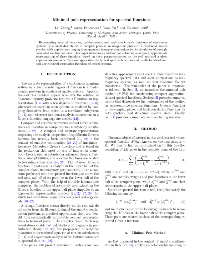 Minimal Pole Method for Spectral Functions | PDF | Spectral Density ...