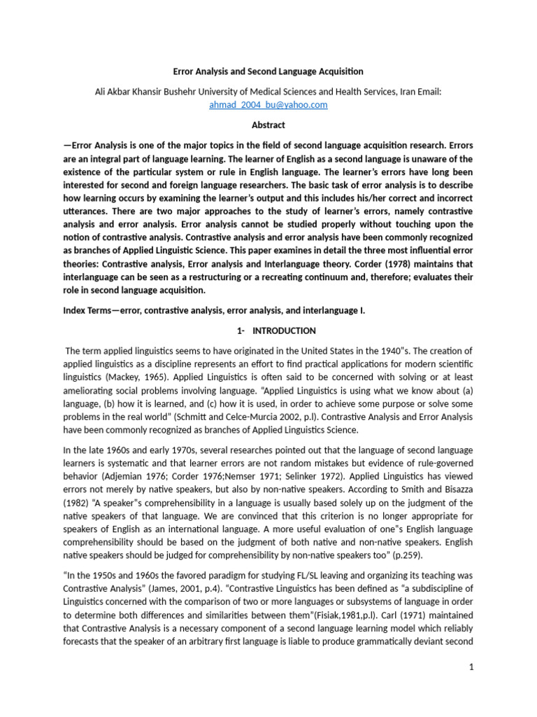 Error Analysis in Language Learning | PDF | Second Language Acquisition ...