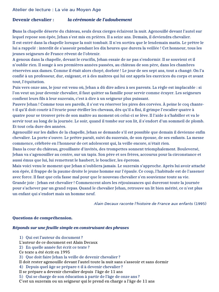 Cérémonie de l'adoubement chevaleresque | PDF | Chevalerie