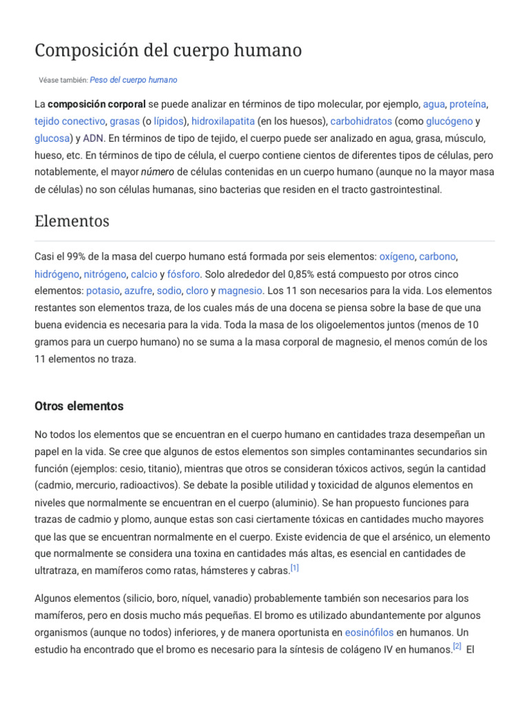 Composición Del Cuerpo Humano - Wikipedia, La Enciclopedia Libre | PDF ...