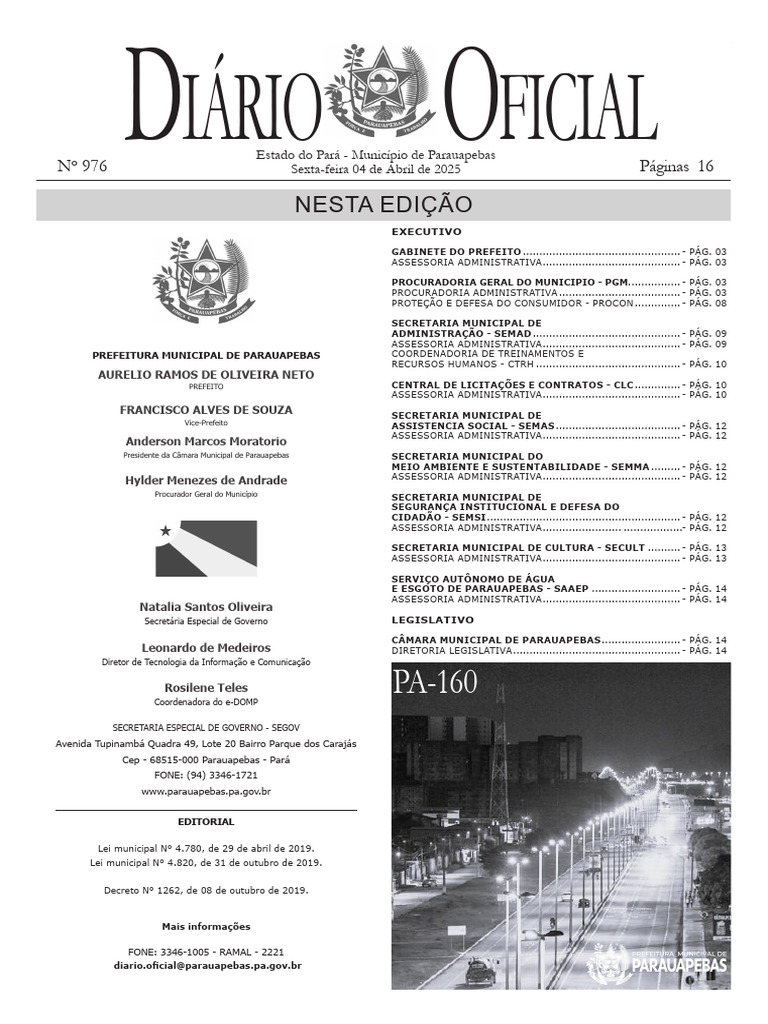 Diário Oficial Parauapebas - 04/04/2025 | PDF | Decreto | Justiça