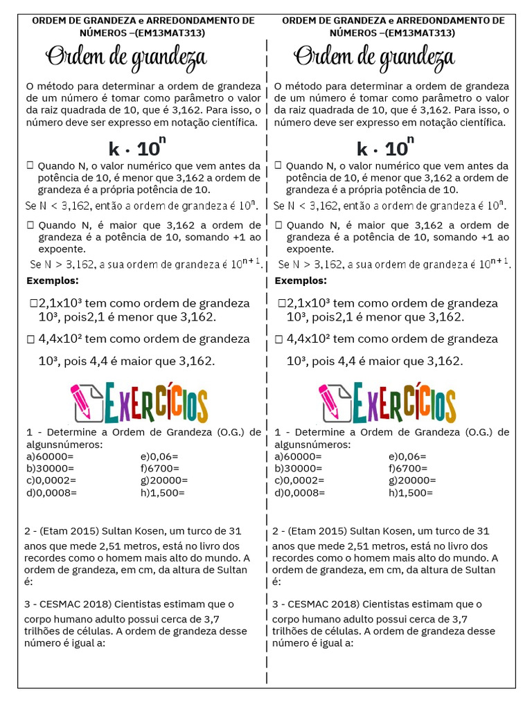 Ordem de Grandeza de Números e Células | PDF | Exponenciação | Matemática
