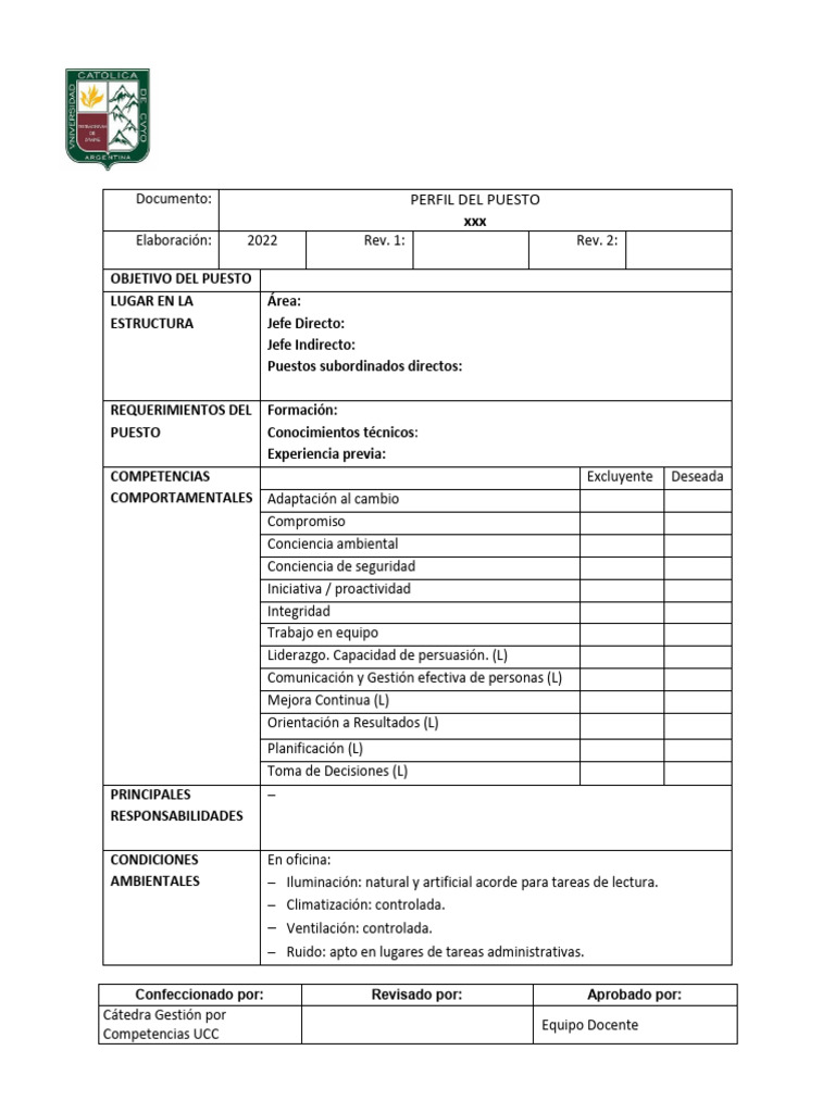 Modelo Descripción de Puesto UCC | PDF