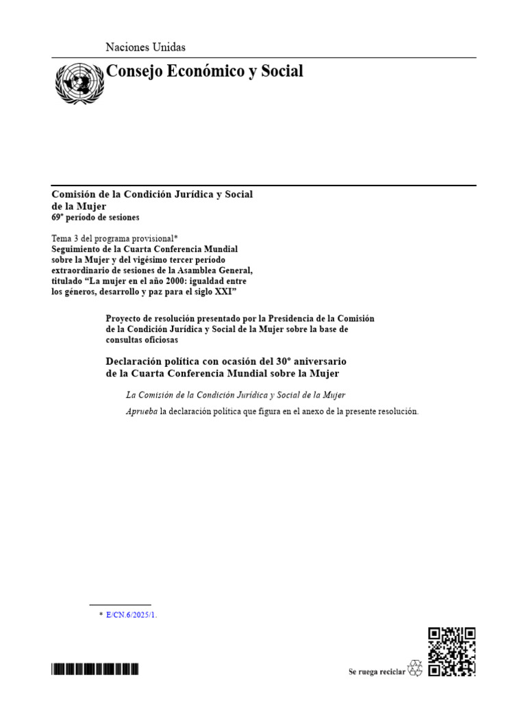 Consejo Económico y Social: Naciones Unidas | PDF | Igualdad de género ...