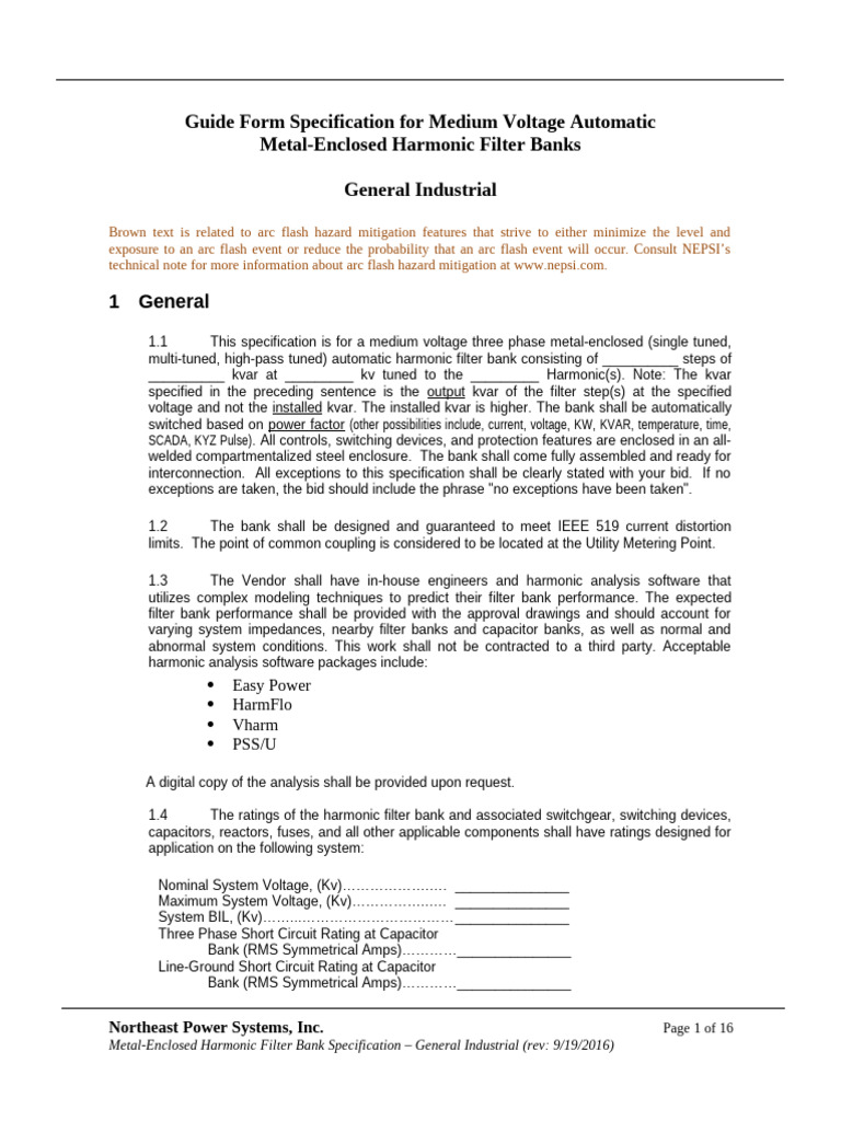 Medium Voltage Harmonic Filter Specification | PDF | Switch | Fuse ...