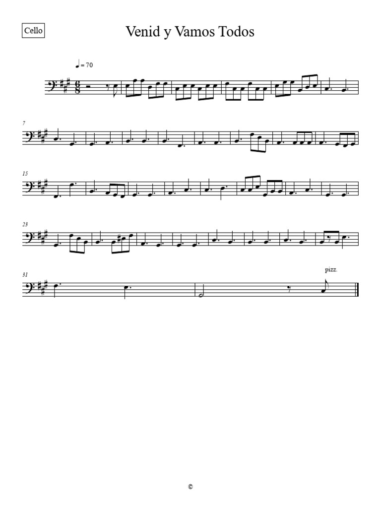 Venid y Vamos Todos Dulce - Cello | PDF