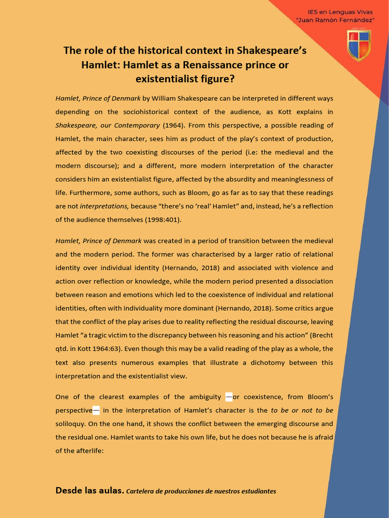 Hamlet: Renaissance Prince vs. Existentialist | PDF | Othello | Hamlet