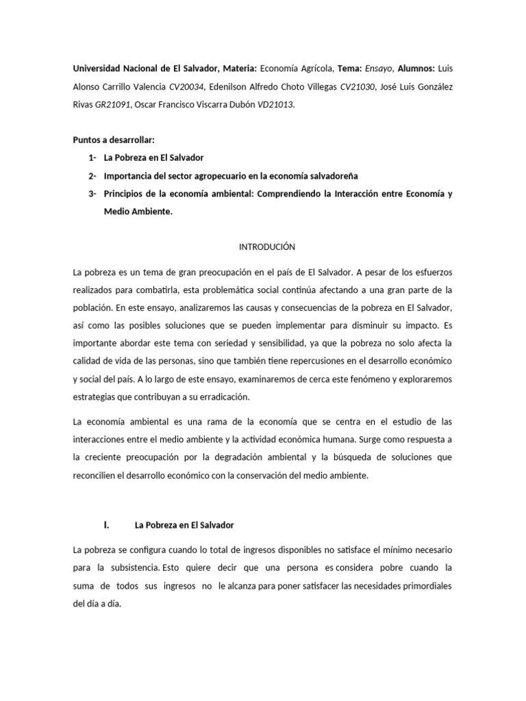 Pobreza y Economía Agrícola en El Salvador | PDF | Desarrollo ...