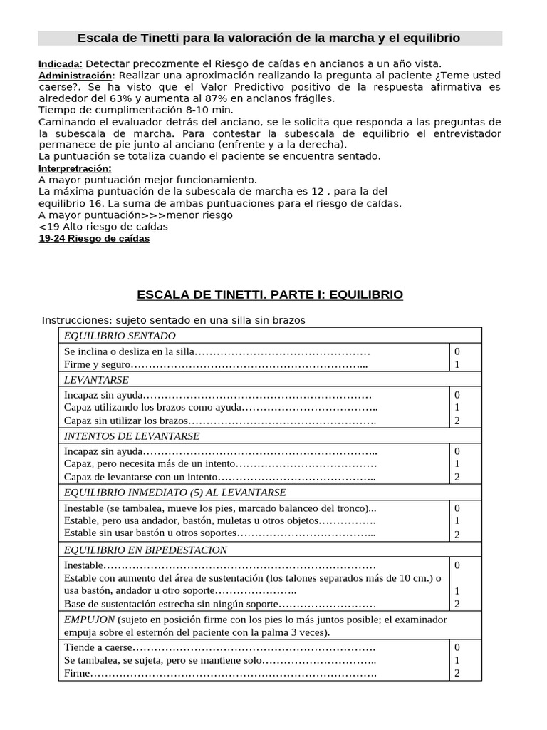 Escala Tinetti y Prueba Get Up and Go | PDF