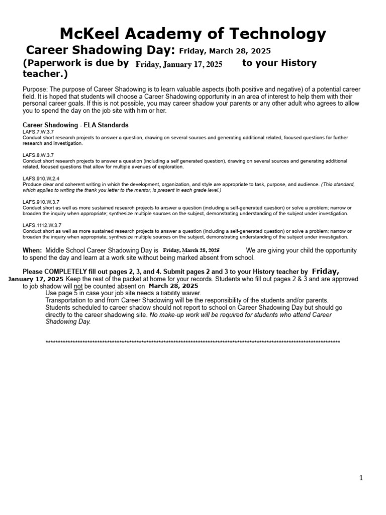 Career+Shadow+Paperwork+2025 | PDF | Schools