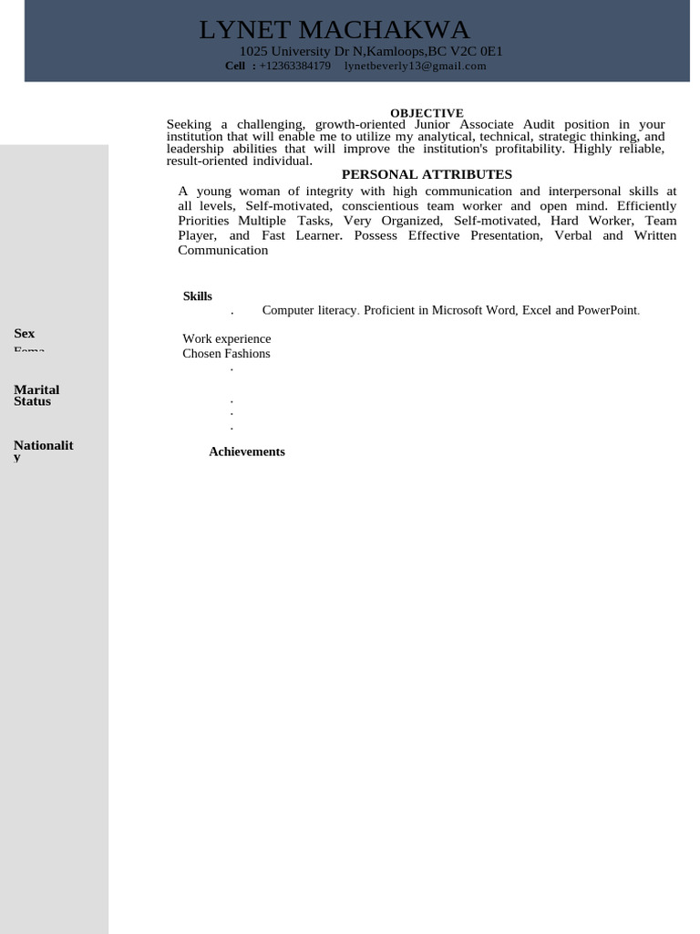 Junior Associate Audit Position Resume | PDF