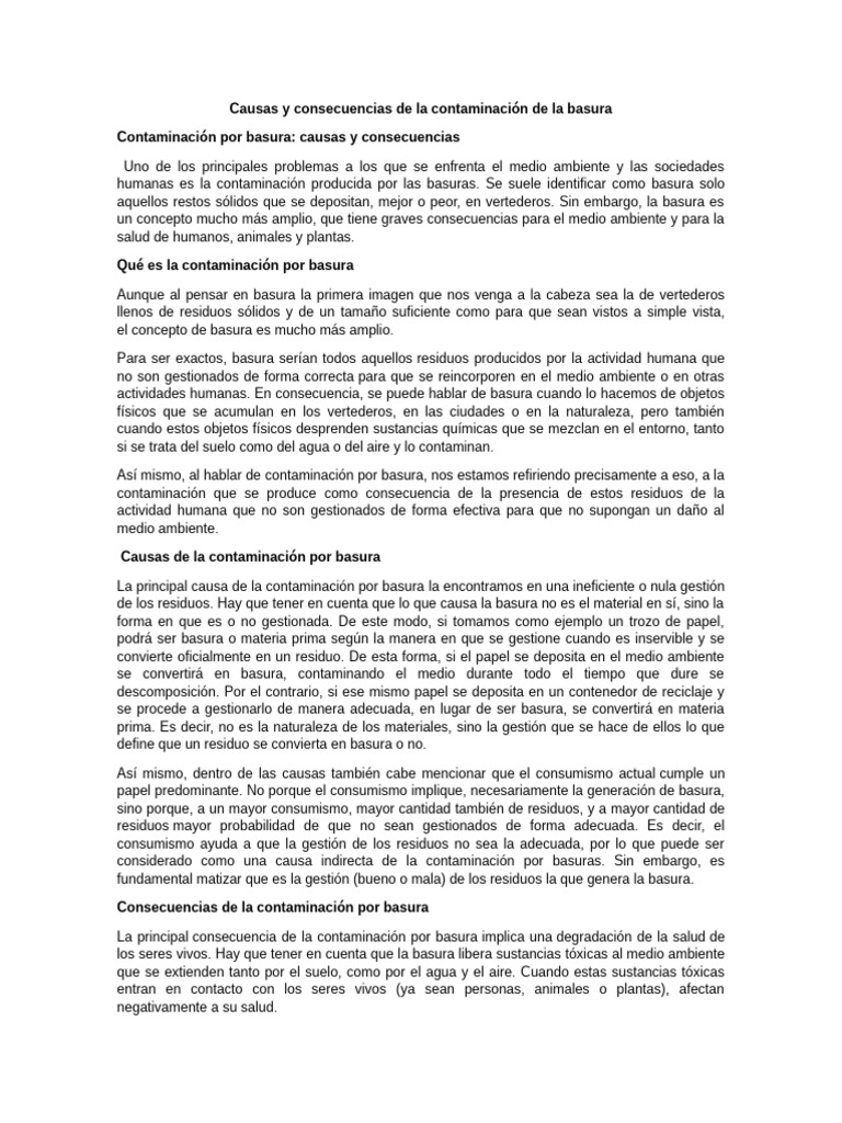 Causas y consecuencias de la basura | PDF | Residuos | Contaminación