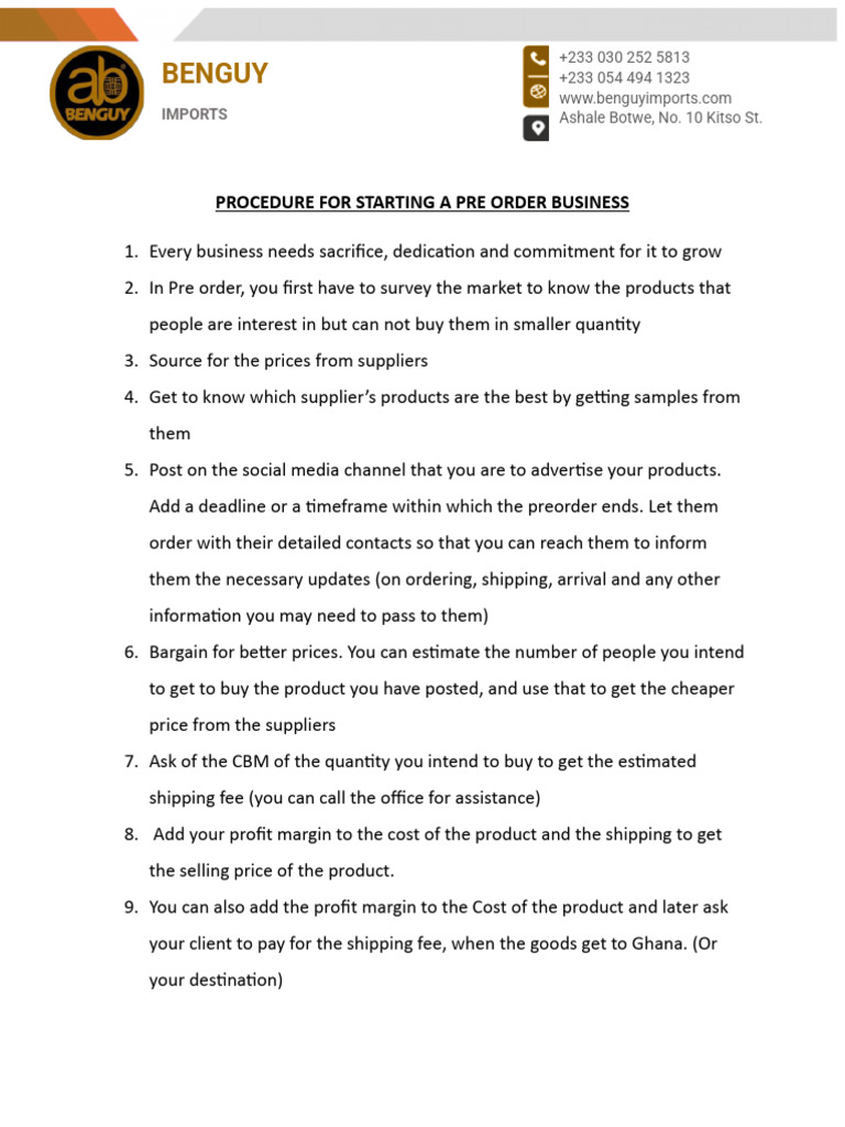 Pre Order Business Startup Guide | PDF