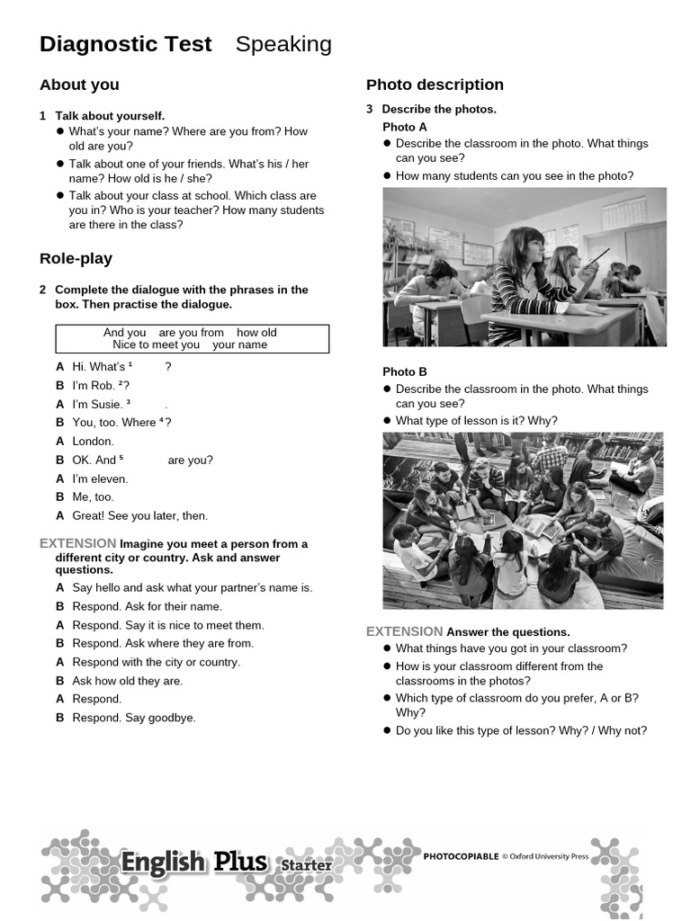 Speaking Diagnostic Test Guide | PDF