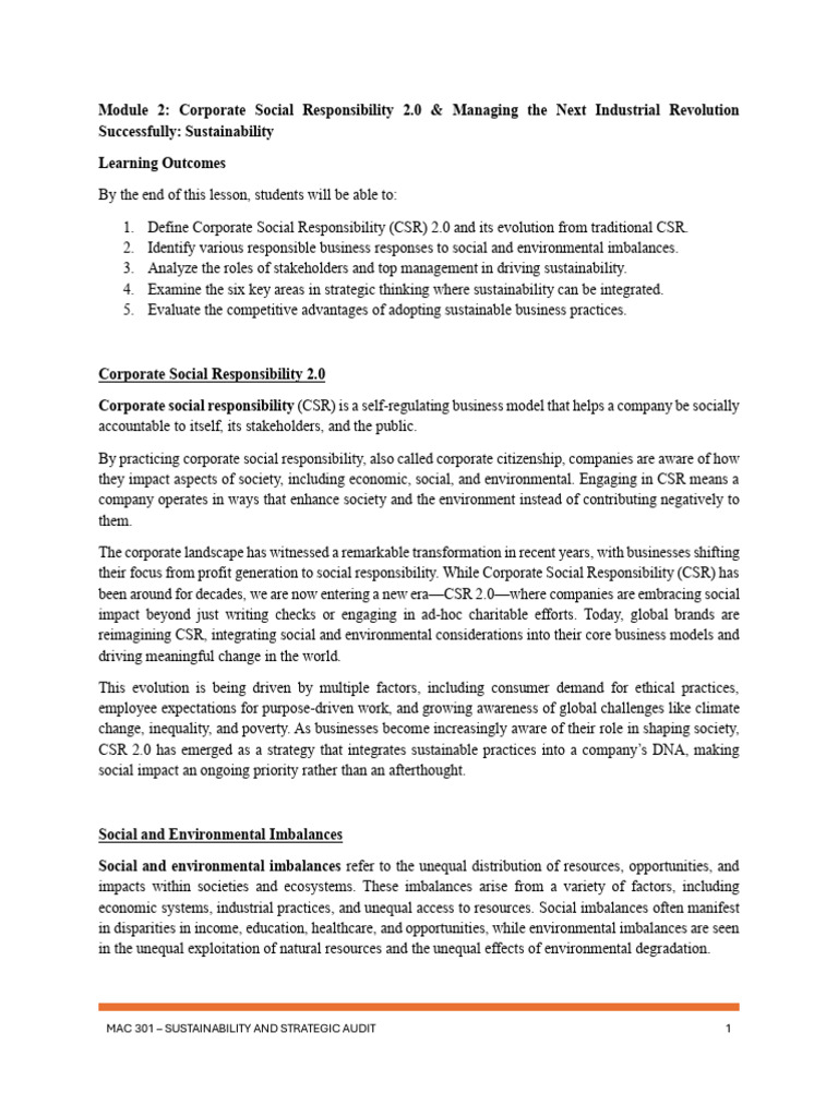 CSR 2.0: Evolving Business Practices | PDF | Corporate Social ...