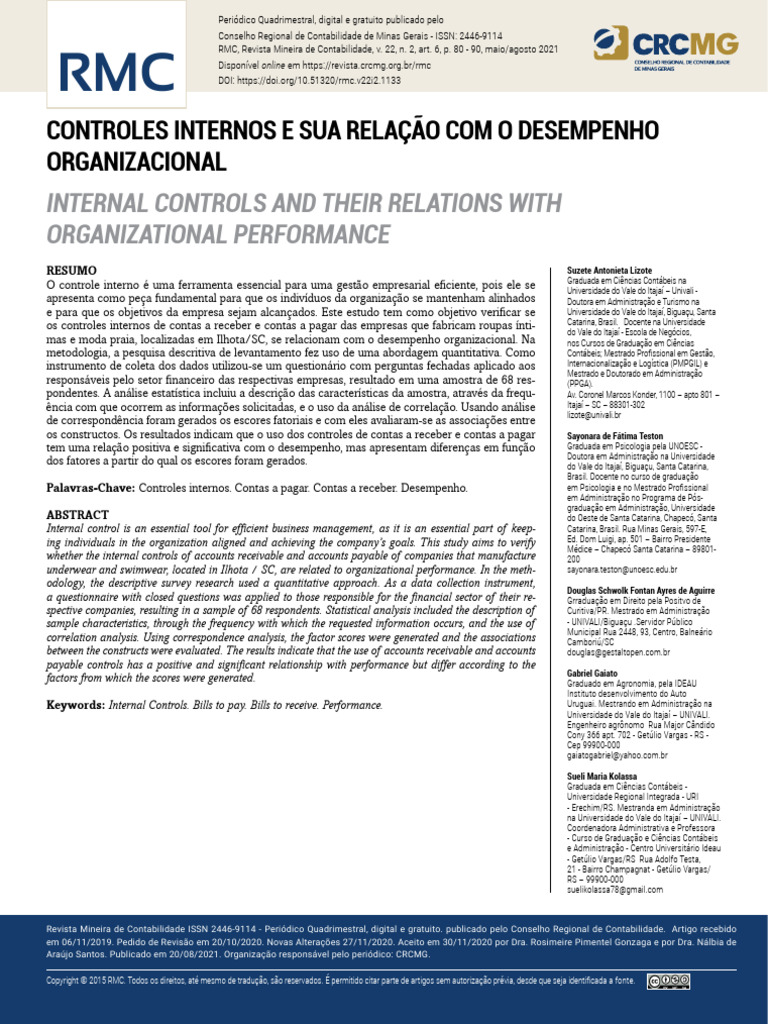 Controles Internos e Desempenho Organizacional | PDF | Contabilidade ...