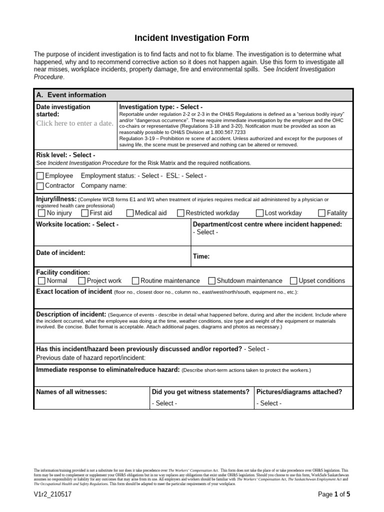Investigation Report Form Sample 1 | PDF | Occupational Safety And ...