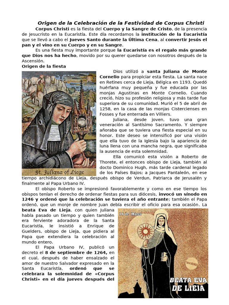 Origen de la Fiesta de Corpus Christi | PDF | eucaristía | Familias ...