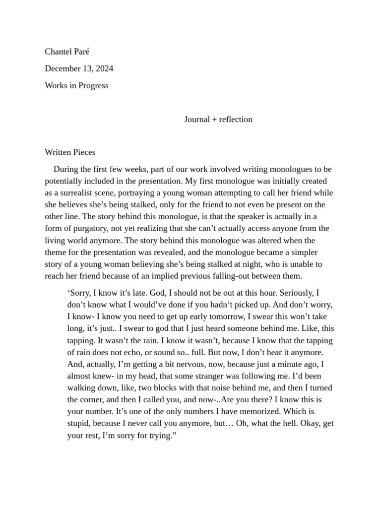 Monologue Writing and Reflection Process | PDF