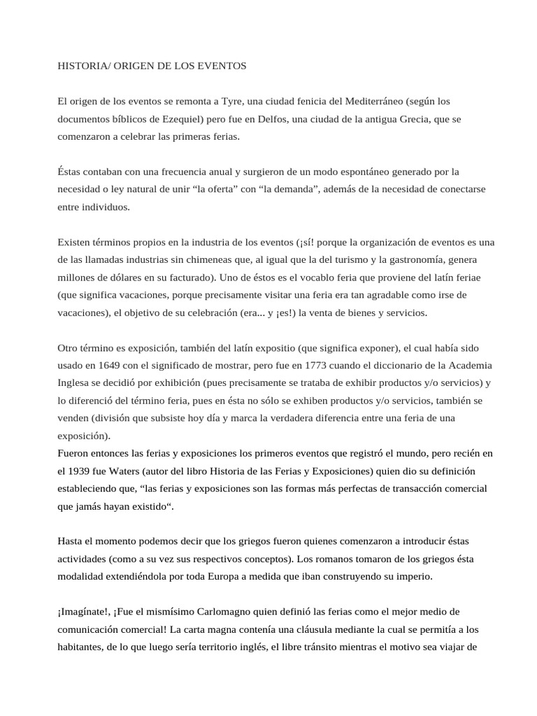 Origen y Evolución de los Eventos | PDF
