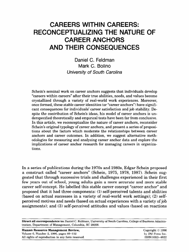 Careers Within Careers Reconceptualizing The Nature of Career Anchors
