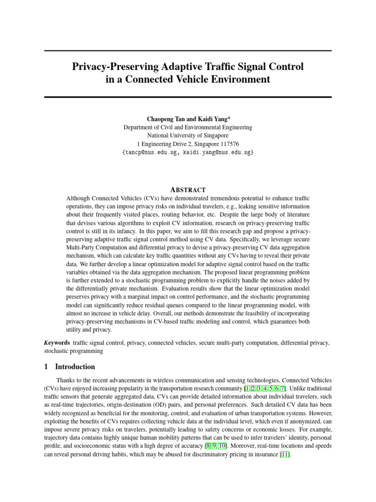 Privacy-Preserving Adaptive Traffic Signal Control in A Connected ...
