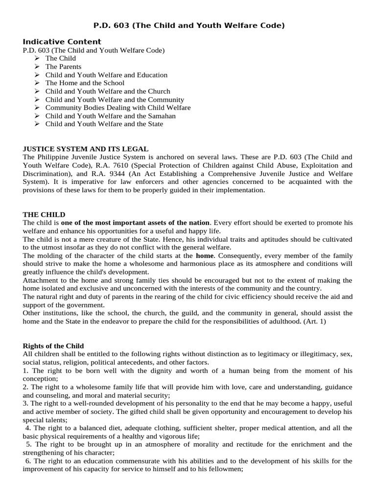 Child and Youth Welfare Code Overview | PDF | Intellectual Disability ...