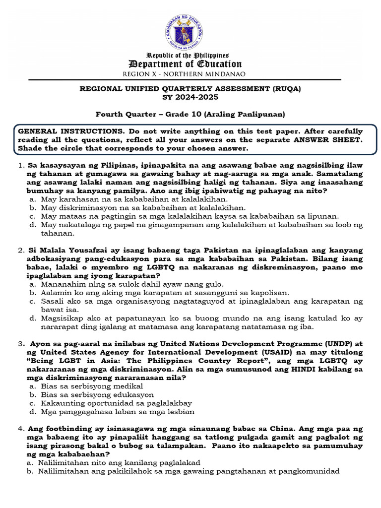 AP - G10 - Test Questionnaire Q3 | PDF