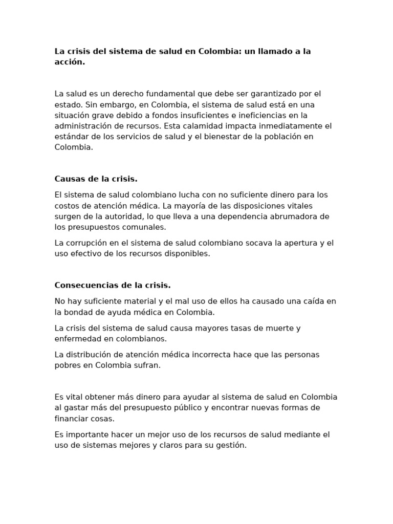 Crisis del sistema de salud en Colombia | PDF