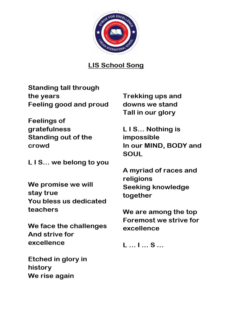 LIS School Song Lyrics | PDF