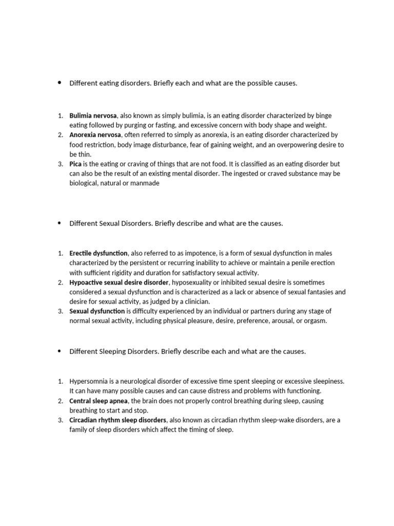 Overview of Eating, Sexual, and Sleep Disorders | PDF