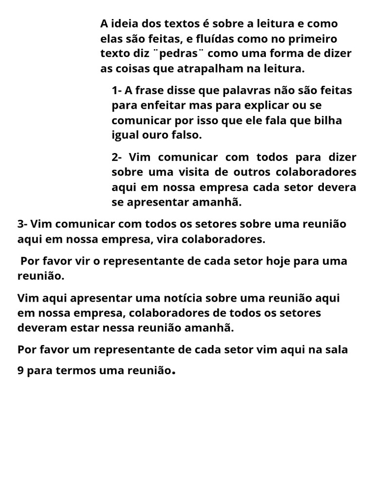 A Ideia Dos Textos É Sobre A Leitura e Como Elas São Feitas, e Fluídas ...