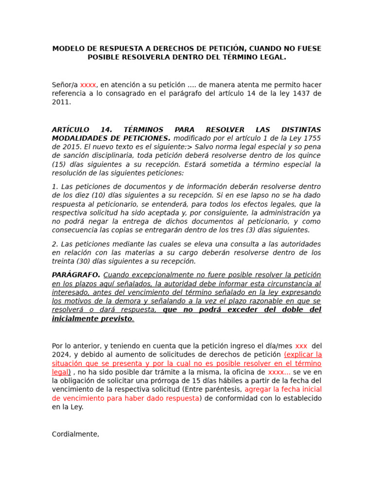 Solicitud de Prórroga Derecho de Petición | PDF