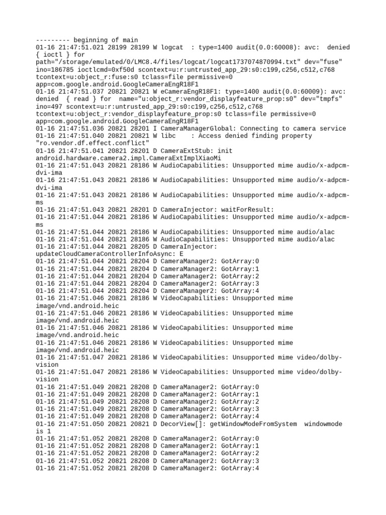 Camera Logcat Errors and Warnings | PDF | Software | Computing