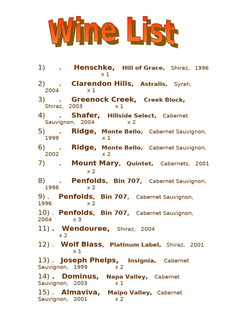 Premium Wine Collection Inventory | PDF