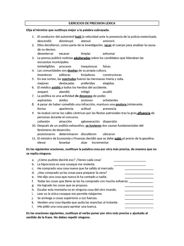 Ejercicios de Precisión Léxica | PDF