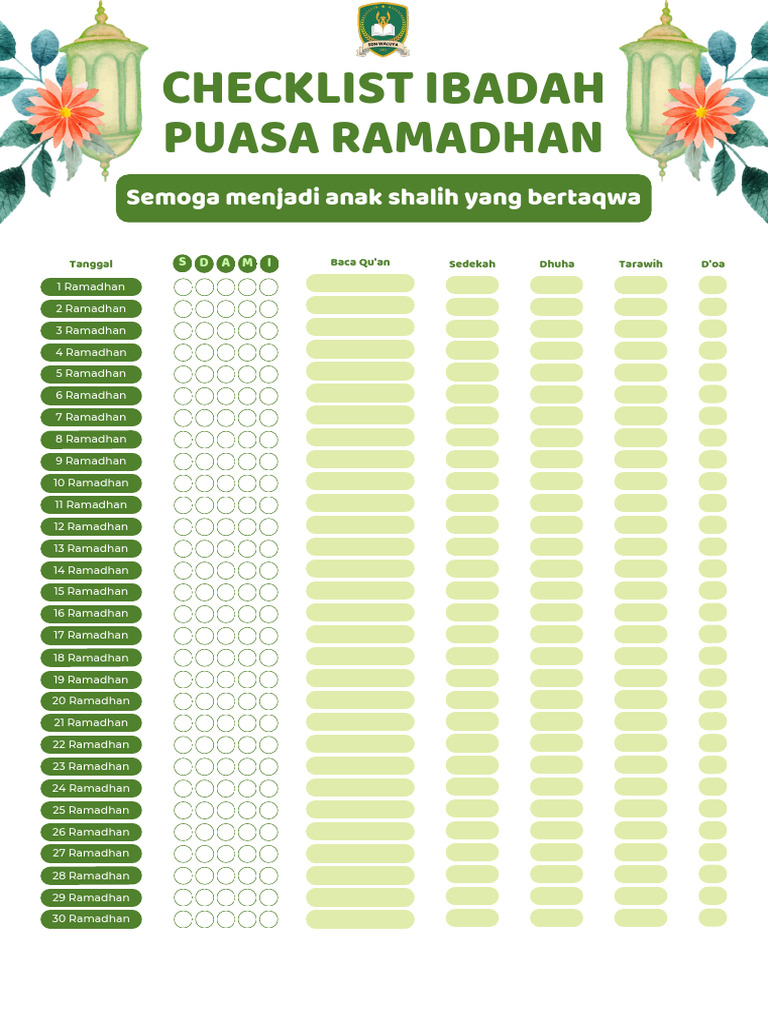 Hijau Berwarna Floral Checklist Bulan Ramadhan | PDF