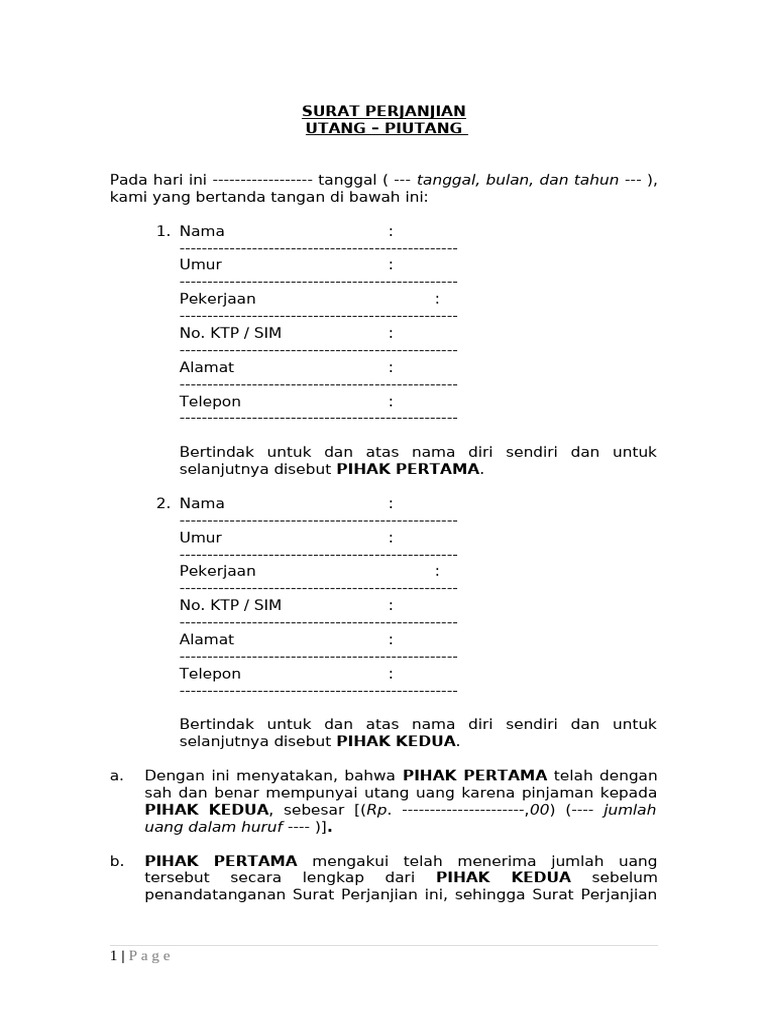 Surat Perjanjian Utang-Piutang | PDF