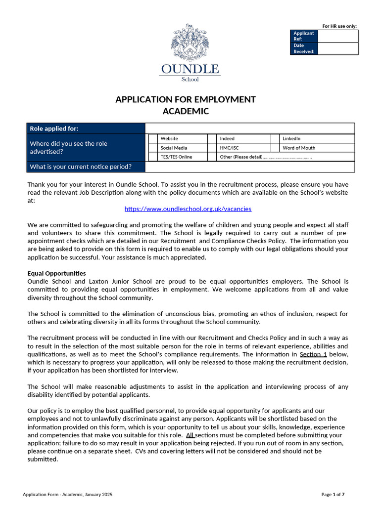 Application Form ACADEMIC Jan 2025 | PDF | Recruitment | Information ...