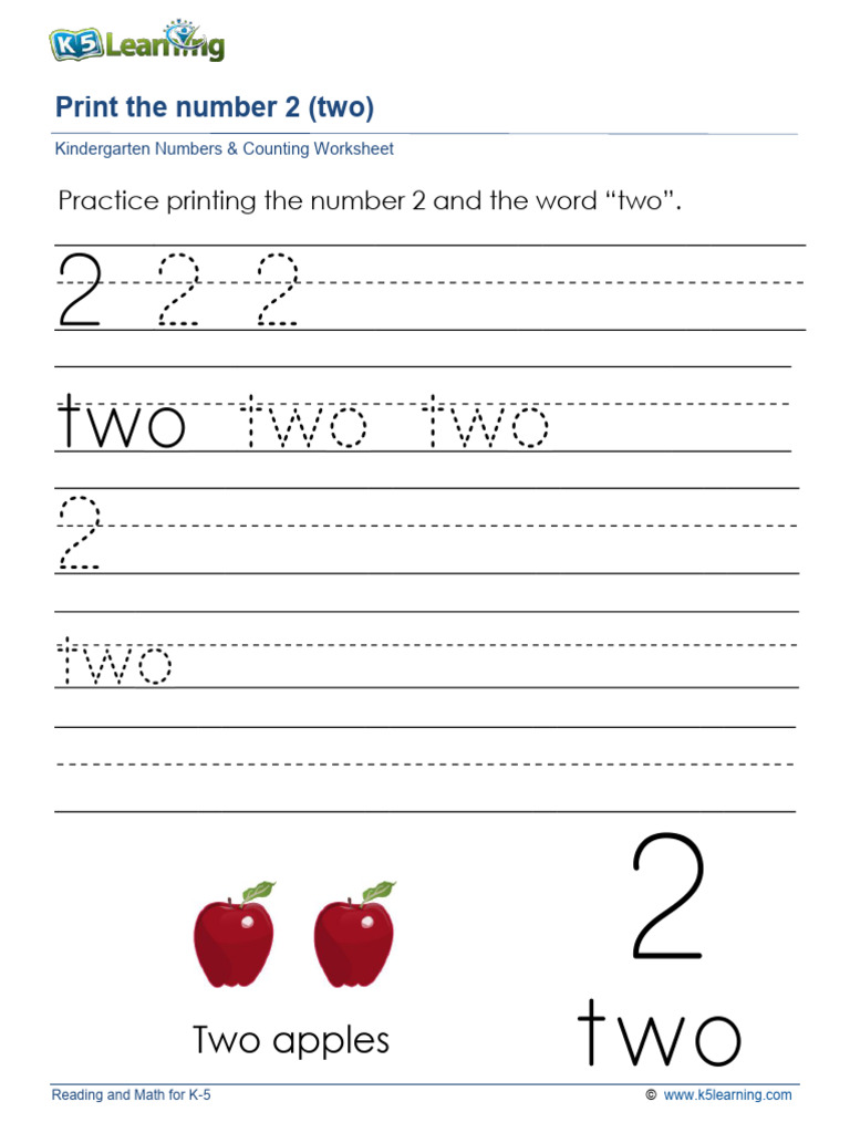 Kindergarten Printing Numbers Two 2 | PDF