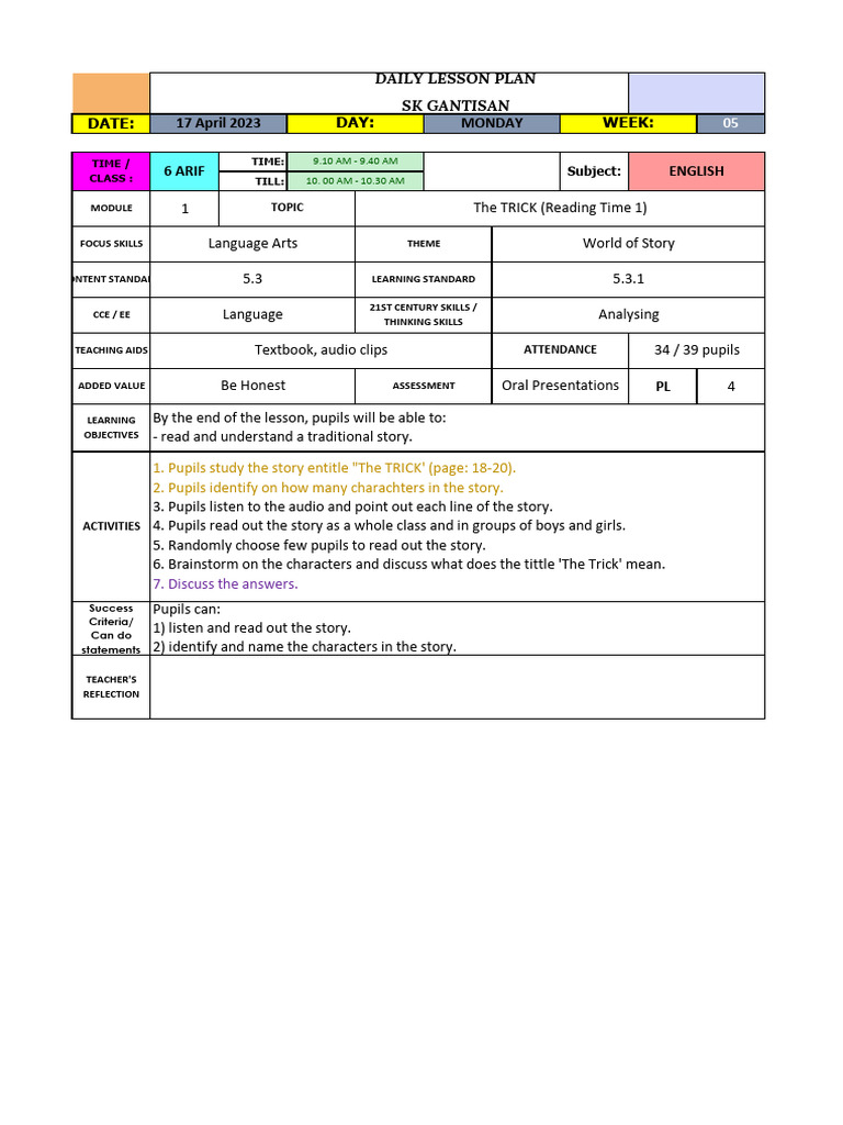 Lesson Plan SR Week 5 | PDF