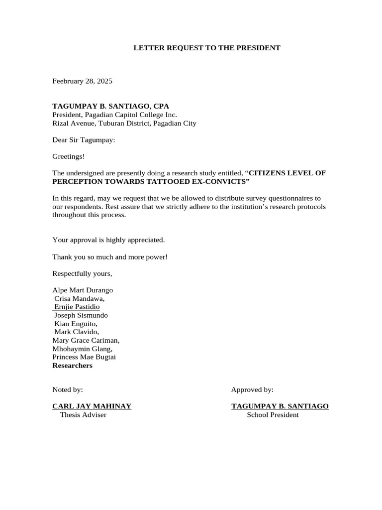 Letter Request To The President | PDF