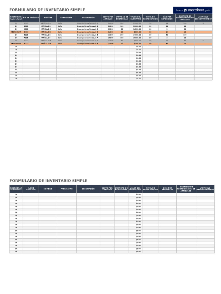 IC Simple Inventory Form 11311 - ES | PDF