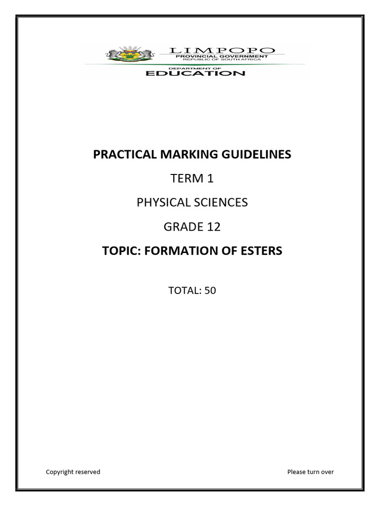 Grade 12 Ester Formation Guidelines | PDF | Acetic Acid | Acetate