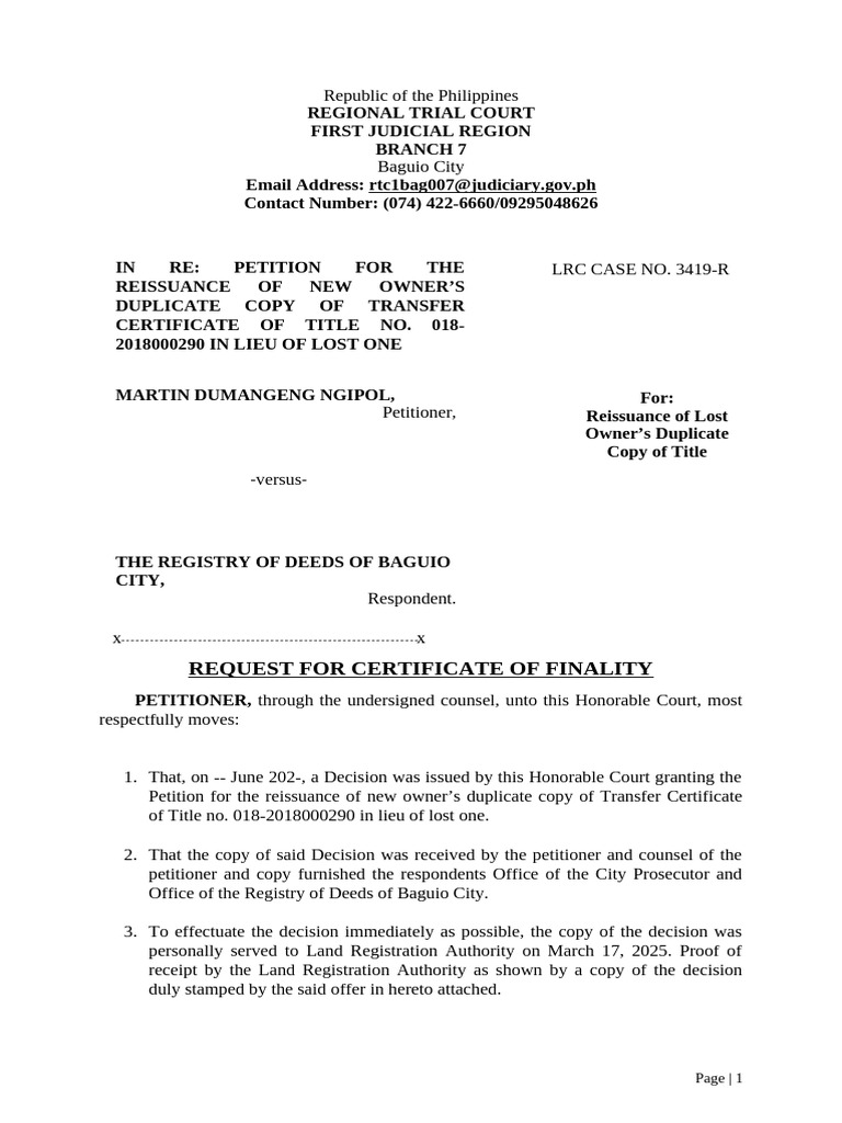 certificate of finality-TITLE | PDF | Courts | Judiciaries
