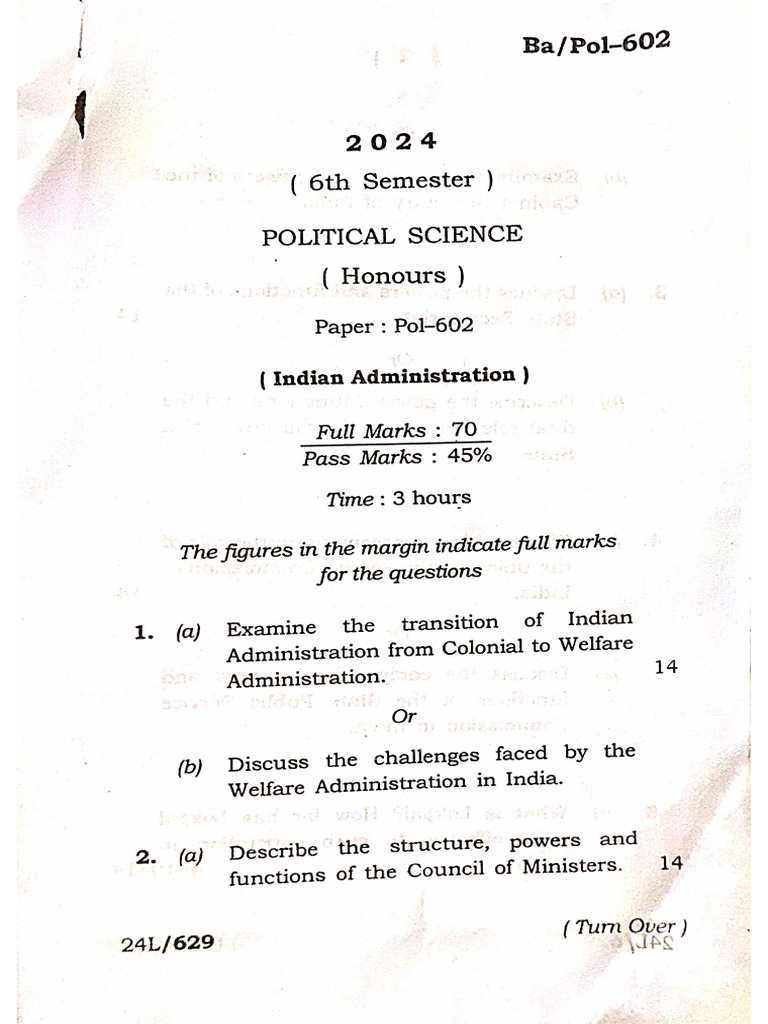BA 6th Sem Old Course 09 12 Pol SC Major | PDF