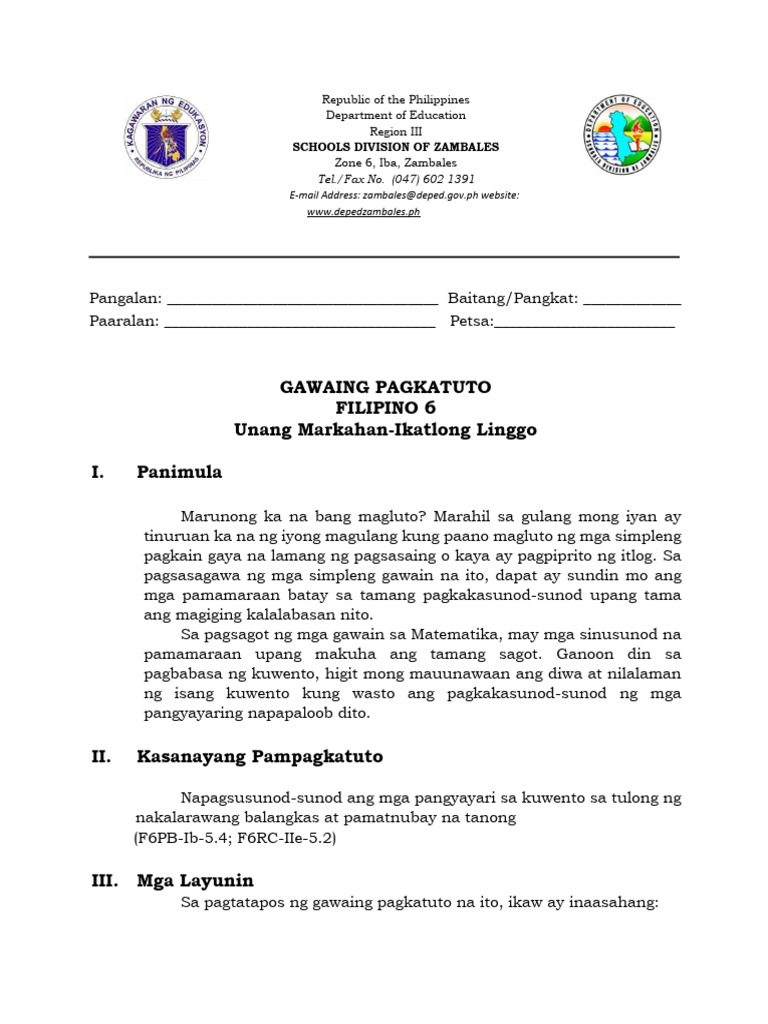 Grade 6 FILIPINO Week 3 LAS | PDF