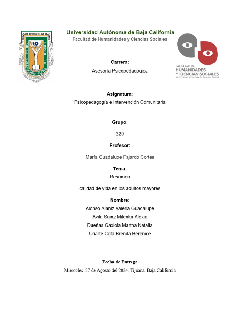 Mejora de calidad de vida en adultos mayores | PDF | Vejez | Calidad de ...