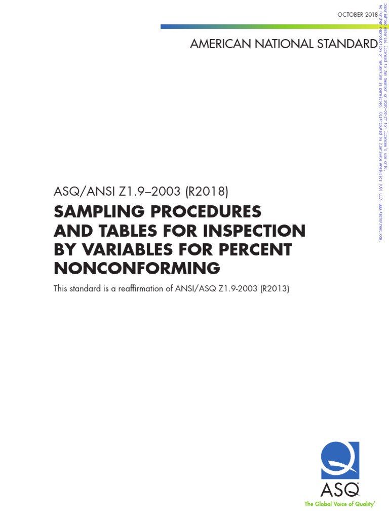 Ansi Asq Z1-9-2003-R2018 | PDF | Variance | Sampling (Statistics)